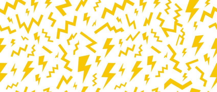 Yellow Lightning Bolt Pattern on White Background - Energetic Abstract Design