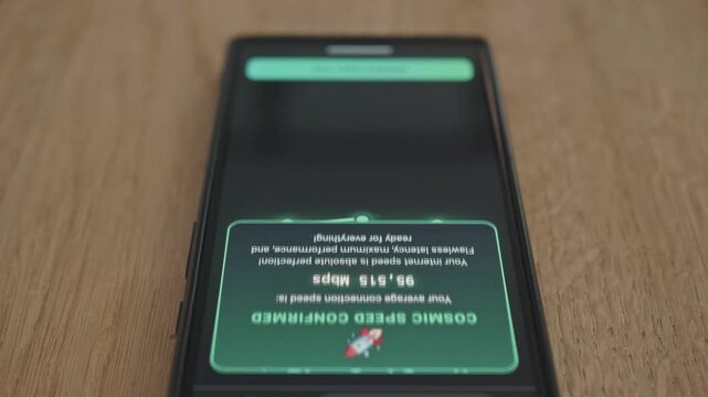 Futuristic mobile UI design concept of quantum network bandwidth speed test meter