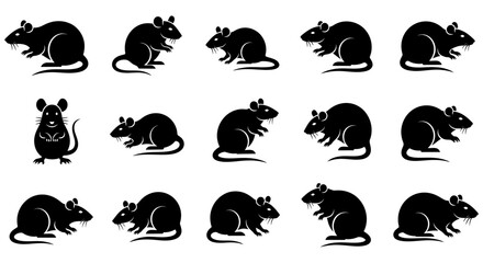 Fototapeta premium Black Rat Silhouettes Collection Various Poses On A White Background