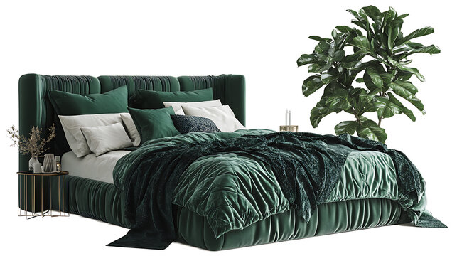 double bed with pillows on white background