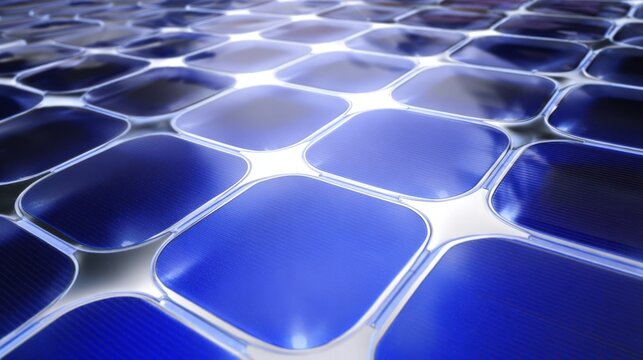 Close-up of monocrystalline solar panel with blue squares and silver busbars.
