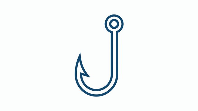 Blue fishing hook icon with eyelet and barbed tip