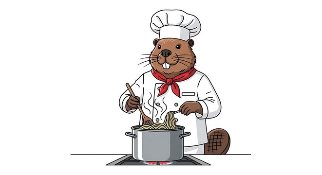 Chef with robot cooking in kitchen.