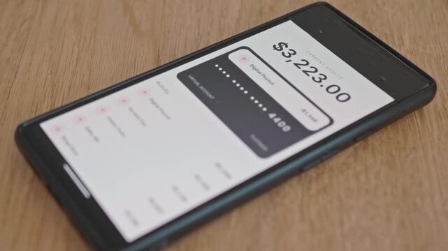 Mobile banking app with blocked virtual card, concept of poor financial literacy and overspending