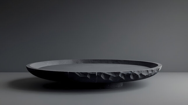 Charcoal black volcanic basalt serving platter surface with micro granular texture