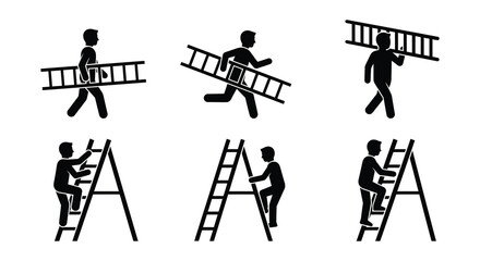Stick figure silhouettes depicting people with ladders vector illustration © Nayem