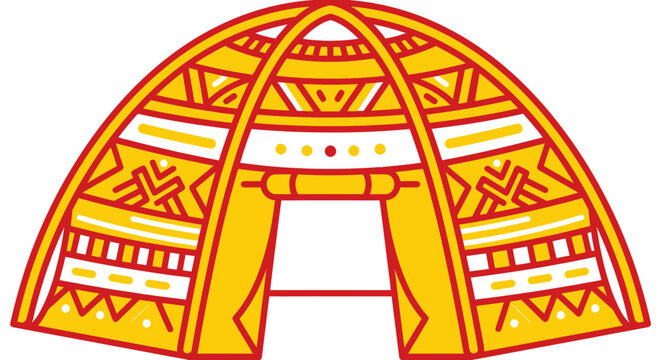 Stylized tribal yurt icon with vibrant geometric patterns