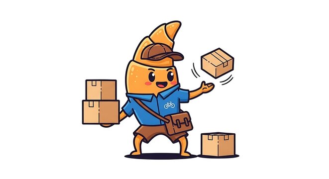 Cartoon character carrying three boxes of gold.