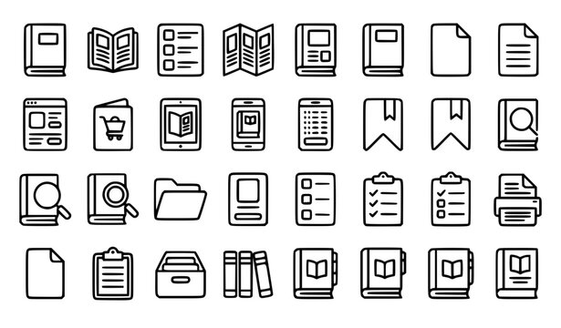 Modern Catalogue Line Icons Editable Vector Set on White Background