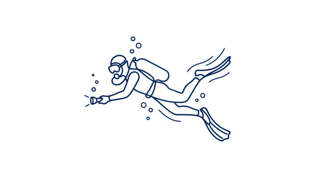 Scuba diver swimming underwater with a flashlight