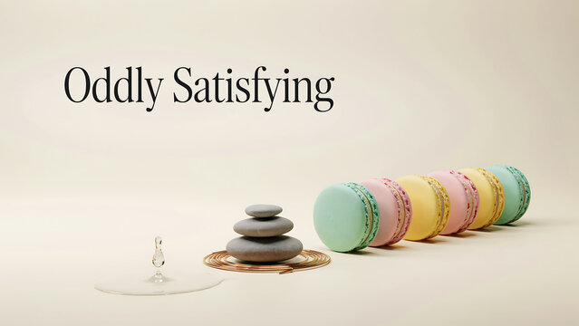 Colorful macarons stacked on gold plate with stones and glass  sweet dessert and zen stones