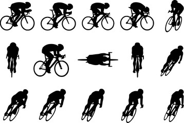 Obraz premium Road Cyclist Aerial Top View Time Trial Aero Racing Silhouettes Vector Set Isolated