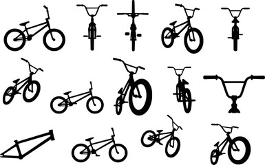 Obraz premium BMX Bicycle Freestyle Stunt Bike Multiple View Silhouettes Vector Set Isolated