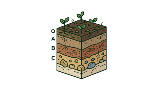 Soil Profile Layers With Plants Growing On Top.