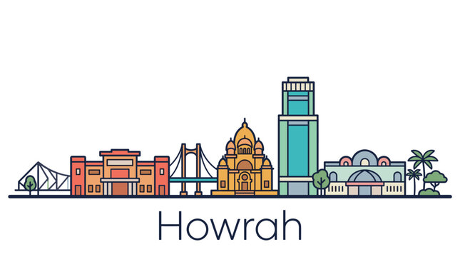 Howrah city skyline minimalist vector illustration with landmark buildings