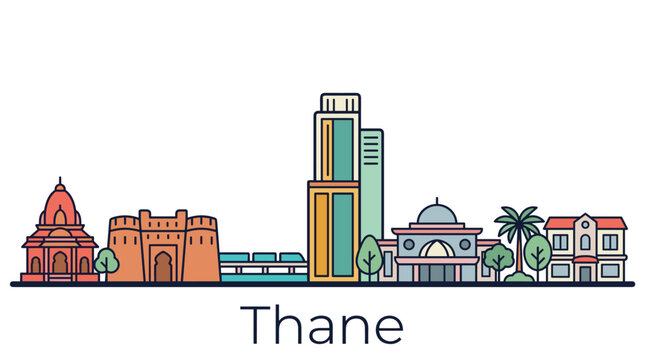 Thane city skyline minimalist vector illustration with landmark architecture