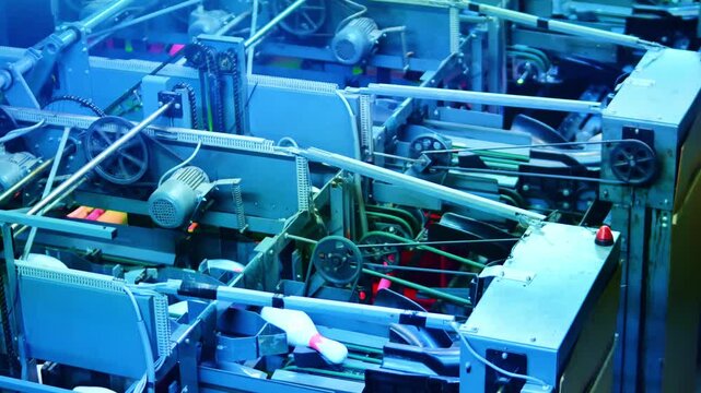 Blue lit bowling machinery transports and organizes pins between frames