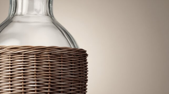 Glass carboy in wicker basket, traditional home beverage vessel.
