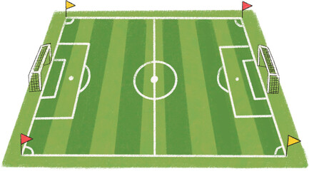 Cute soccer field stadium illustration, perspective view, hand drawn crayon style vector © 지아 임