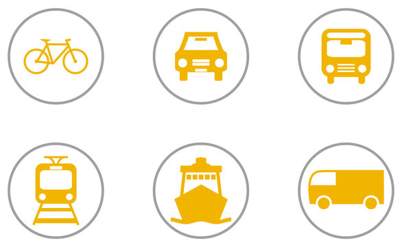 6 Verkehrsmittel Icons orange grau