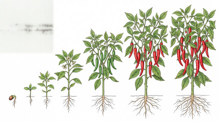 Naklejka premium Chili Pepper Plant Growth Life Cycle Stages.