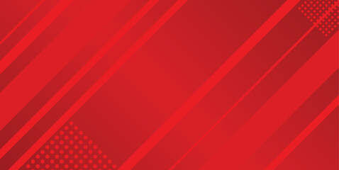 Fototapeta premium Modern Red Geometric Pop Style Banner Background with Diagonal Stripes and Halftone Dots