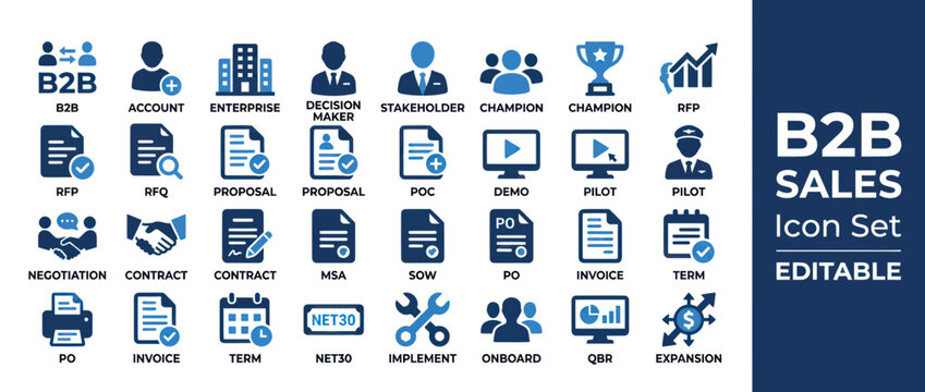 Business to business sales and marketing process icon collection