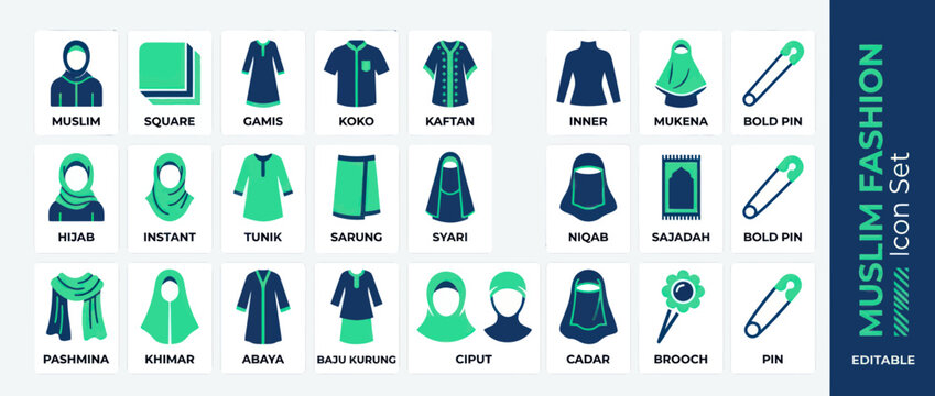 Islamic modest fashion icons including hijab abaya and apparel