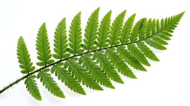 Detailed green fern leaf foliage isolated on white background for nature inspired botanical design.