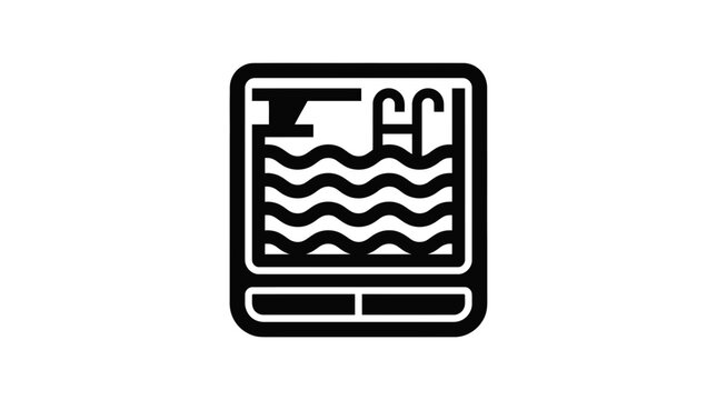 Swimming Pool Icon: Diving Board, Ladder, Water Waves, Clean Design