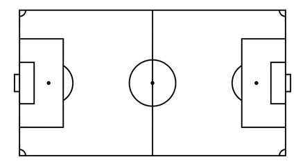Soccer field diagram with goalposts and center circle black line silhouette football pitch sports ground © Singdha