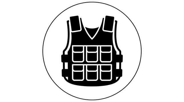 Tactical Vest Icon, Military Gear, Security Equipment, Black and White Symbol