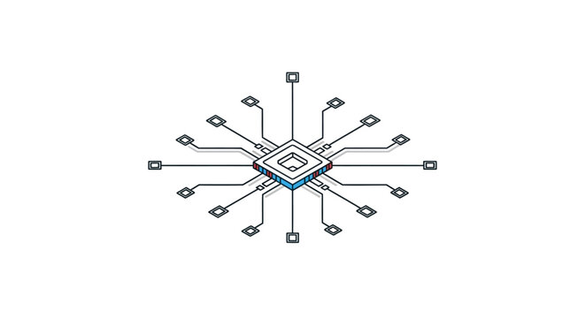 A digital illustration of a central processing unit with radiating circuit lines