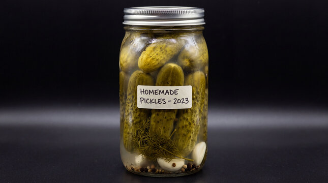 Homemade Pickles in Glass Jar.