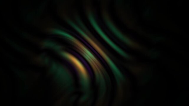 Abstract swirling waves of emerald green, deep teal, and rich gold hues undulate across a darkened canvas, creating a visually dynamic and mesmerizing flowing pattern of organic luminous energy
