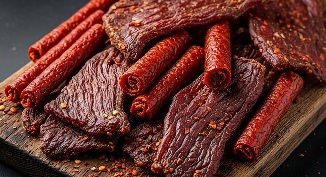 Delicious Spicy Beef Jerky with Cinnamon Sticks.