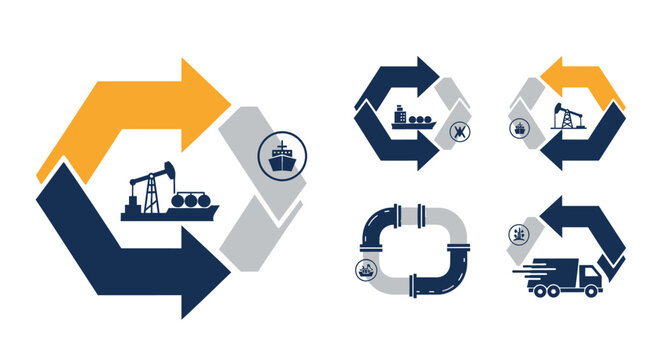 Circular process flow with industrial icons.