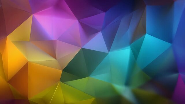 This vibrant polygonal abstract background showcases a spectrum of bright colors and faceted geometric patterns. Ideal for digital design, presentations, and contemporary visual content