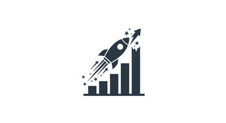 A rocket ship launching upward from a rising bar chart representing business growth © Zahra