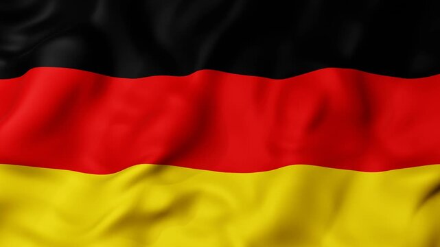 Germany flag 3d animation waves gently in seamless loop motion graphics. Black, red, and gold stripes ripple with movement. fabric shows natural folds and soft texture. 4k backgrounds, patriotic