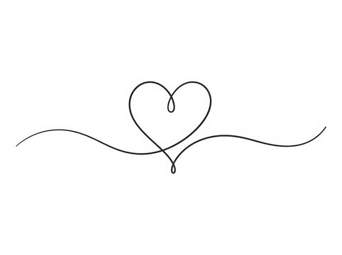 Continuous line drawing of elegant heart shape with decorative swirls romantic continuous minimalist monochrome