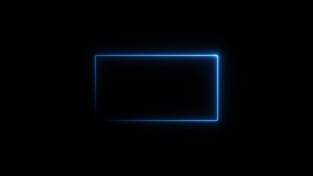 Seamless loop neon light rectangle frame border animated on black background.abstract glowing neon rectangle frame animation background 4k