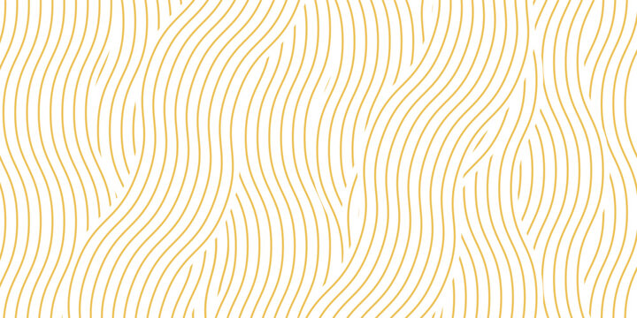 Yellow instant noodle, pasta and spaghetti texture with geometric wavy lines. Ramen, pasta vector pattern. Background abstract food illustration