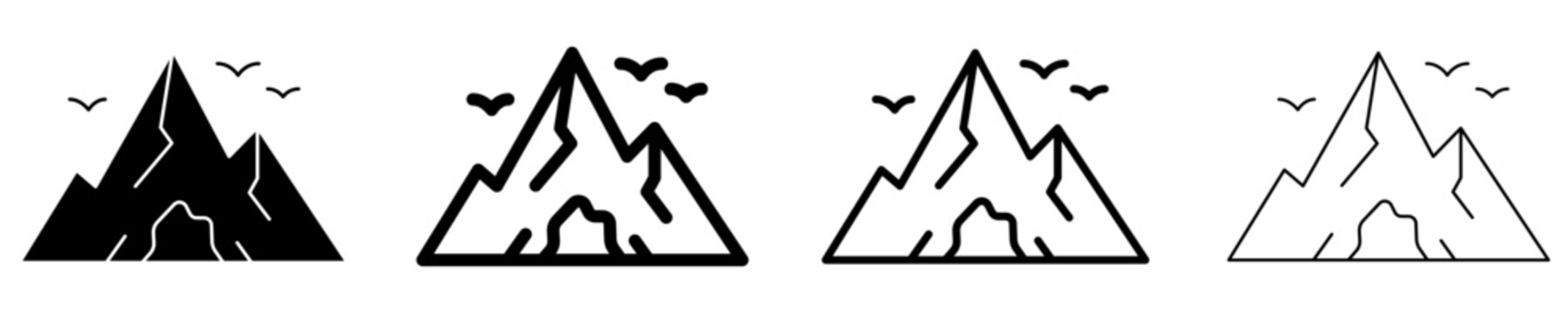 Set of mountain icons, symbols for nature and landscape. Vector illustration