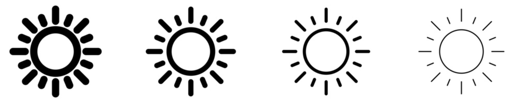 Set of sun icons, symbols for weather, climate, and nature. Vector illustration