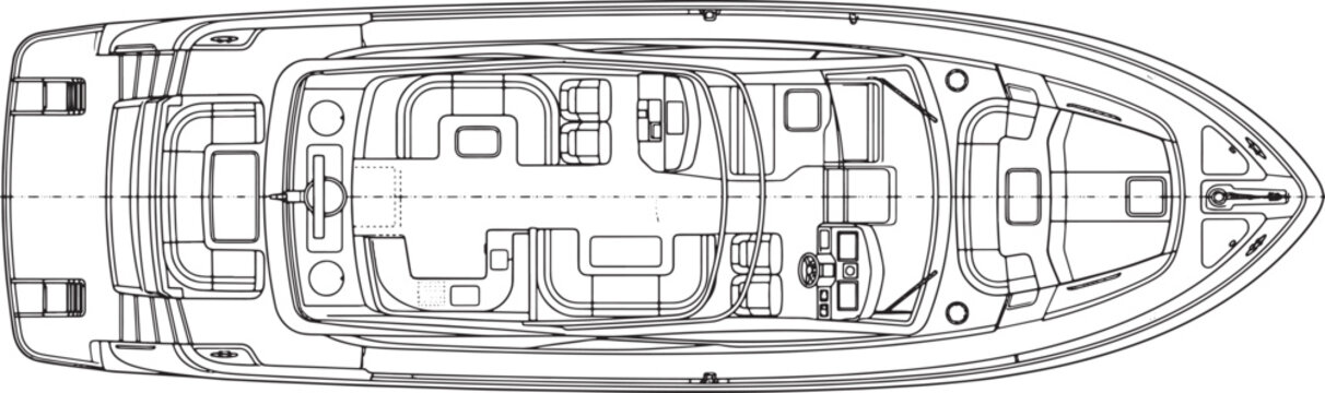 Top down view of a luxury motor yacht deck plan showing seating layout and helm station vector
