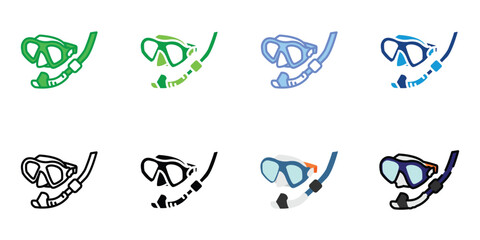 Fototapeta premium Snorkeling Gear Icon Set - Diving Mask and Snorkel Equipment for Underwater Adventure and Marine Tourism Vector Collection