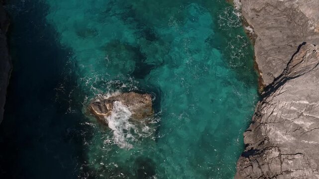 Crete island beautiful beach with crystal clear waters, on a beautiful day of summer, aerial view
