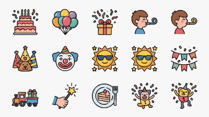 Fototapeta premium Cartoon Celebration Icons for Party Decorations.