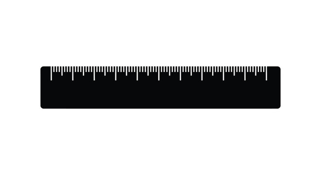 Black Ruler With Measurement Markings Against A White Background Silhouette measuring